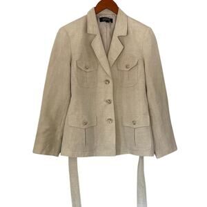 Kasper Linen Blend Tan/Neutral Belted/Tie Blazer / Jacket / Utility Pockets, 12